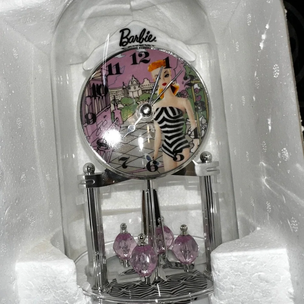 Barbie 50th Anniversary Anniversary Clock 1959 Swimsuit Zebra Print Mattel 2009